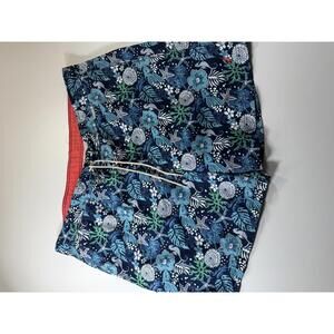 Men's Blue Tropical Print Swim Shorts with Drawstring XXL